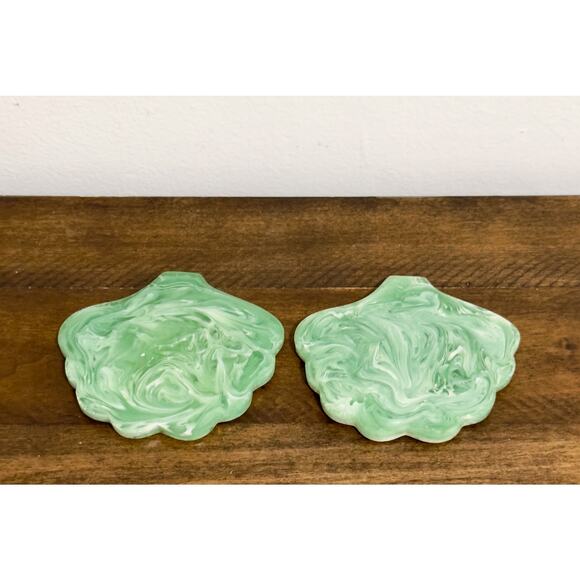 NWT: Anthropologie - Pair of  Pernille Rosenkilde, Green Scalloped Coasters - Picture 2 of 8